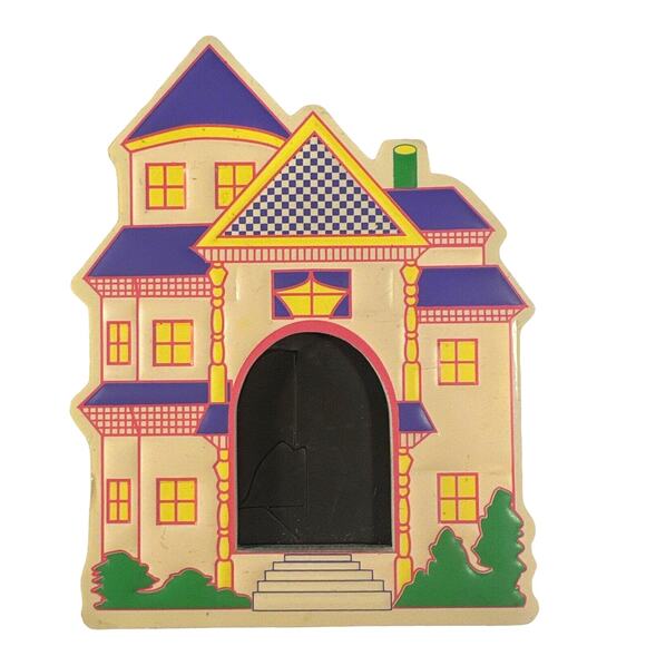 Castle House Picture Frame Refrigerator Magnet Pink Purple Yellow - Picture 1 of 5